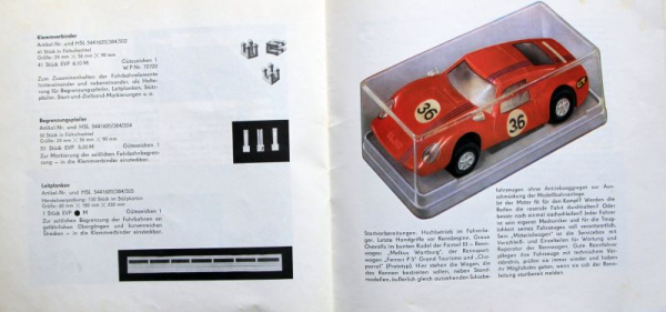 Prefo Wartburg Melkus RS 1000 Sportwagen 1974 zwei Rennbahn-Modelle mit Motor und Prospekt (6524)